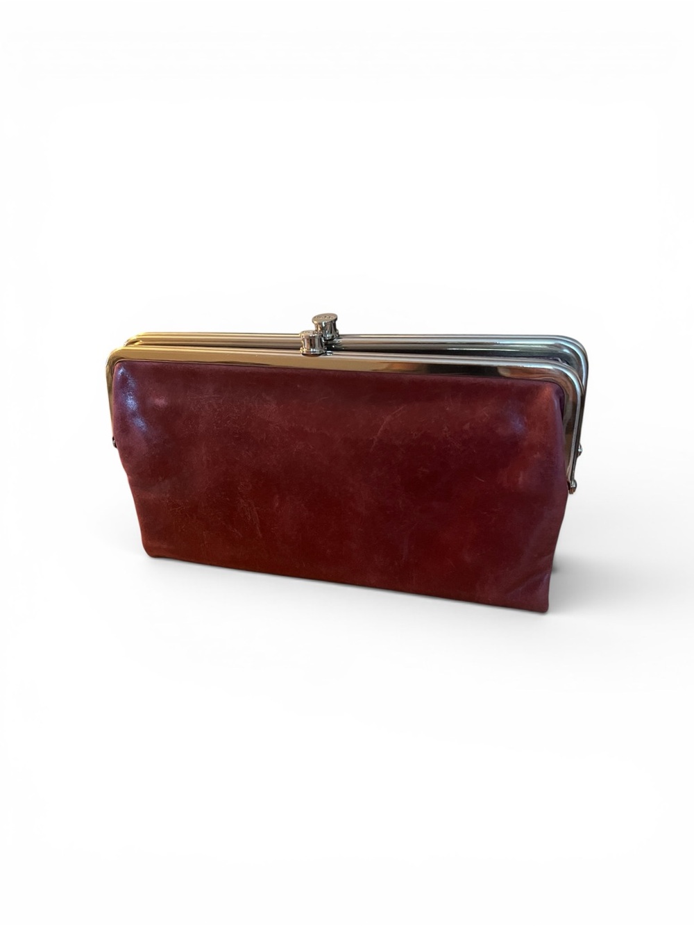 Hobo Leather Kisslock Wallet Clutch Burgundy Oxblood Frame Vintage Style